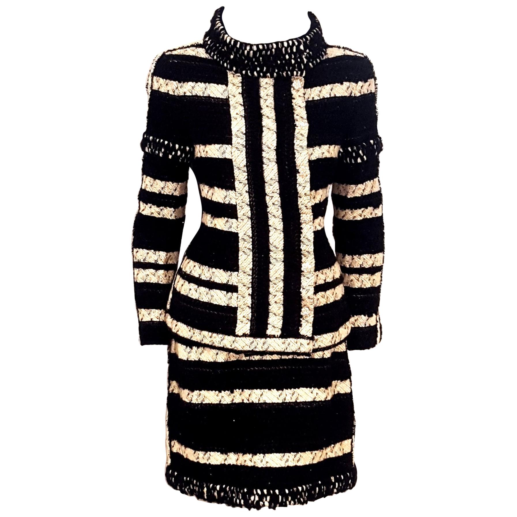 Chanel Black and Beige Stripe Design Skirt Suit W/ Metallic Threads Autumn 2009 