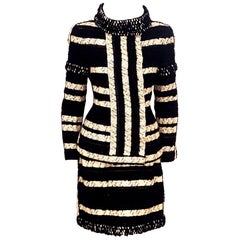 Chanel Black and Beige Stripe Design Skirt Suit W/ Metallic Threads Autumn 2009
