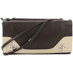 Prada Dual Flap Double Turn Lock Handbag Leather