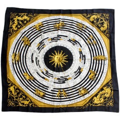 Hermes Astrologie Silk Scarf Dies Et Hore 90cm Francoise Faconnet Black Gold 90s