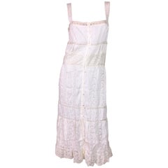 F/W 2004 Christian Dior John Galliano Ivory Monogram Silk Peasant Lace Dress