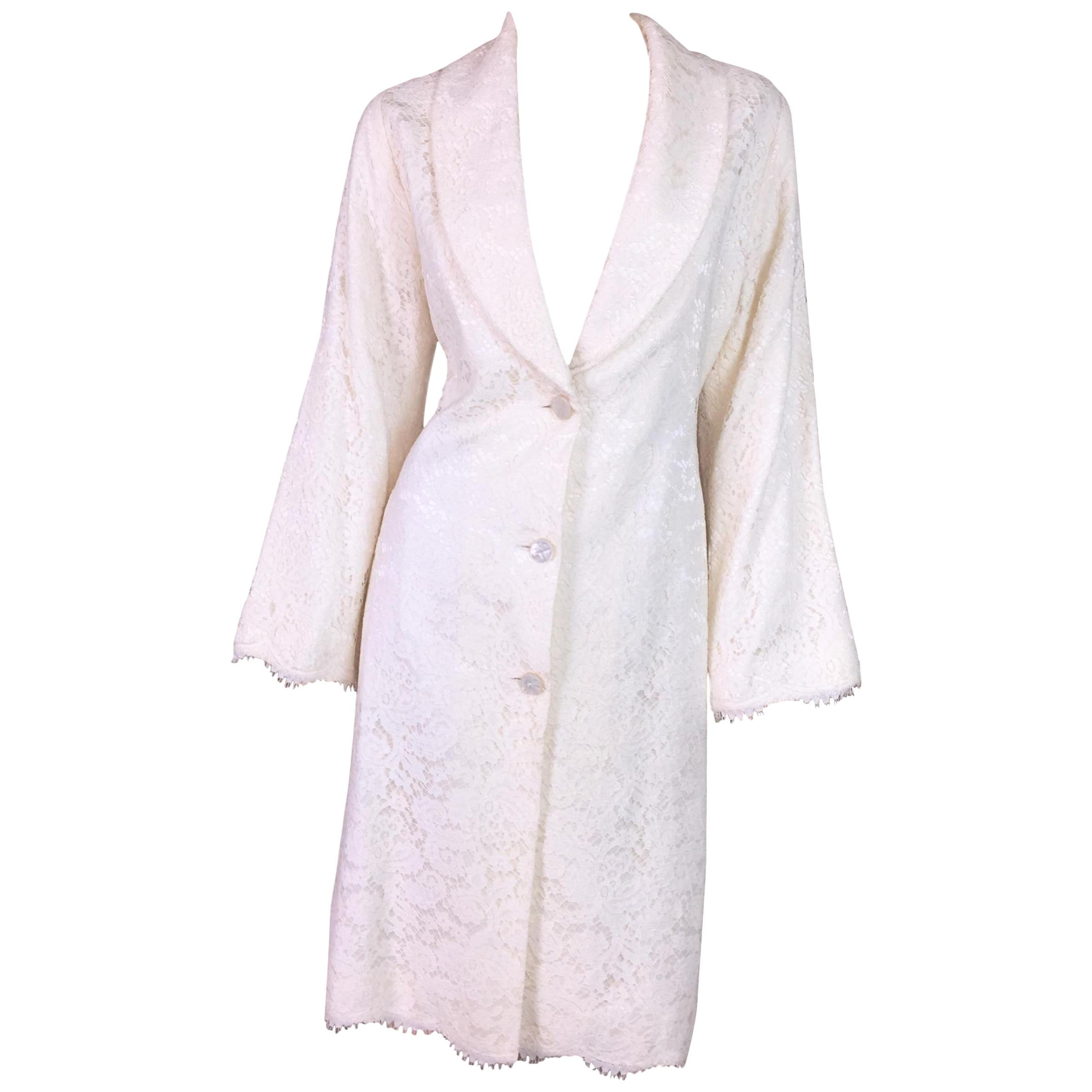 Circa 1999 Givenchy Couture by Alexander McQueen Ivory Lace Princess Dress Coat