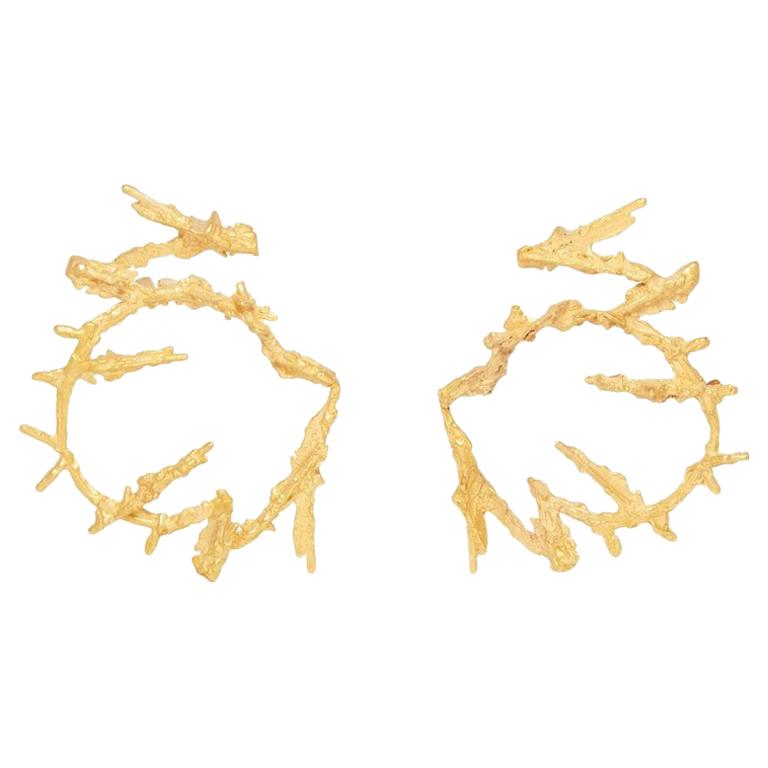 Loveness Lee - Maze - Natural Textured Gold Hoop Earrings For Sale