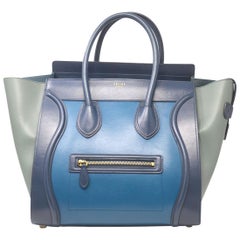 Celine Tri Color Navy, Blue and Gray Mini Luggage Leather Tote Handbag