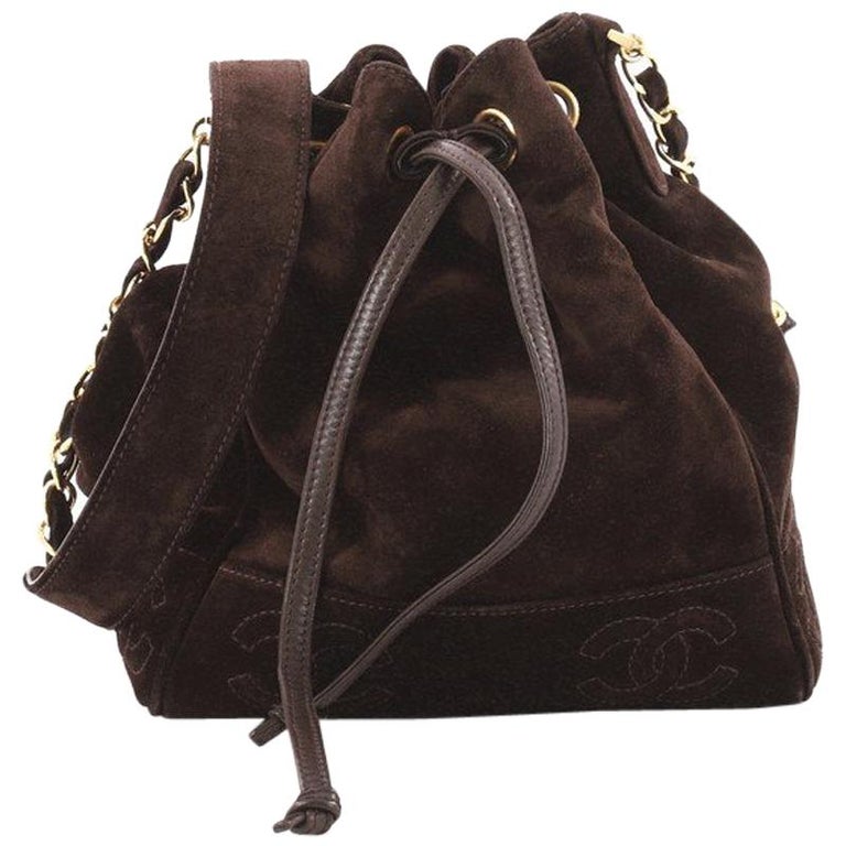 Chanel Vintage CC Drawstring Bucket Bag Suede Small at 1stDibs