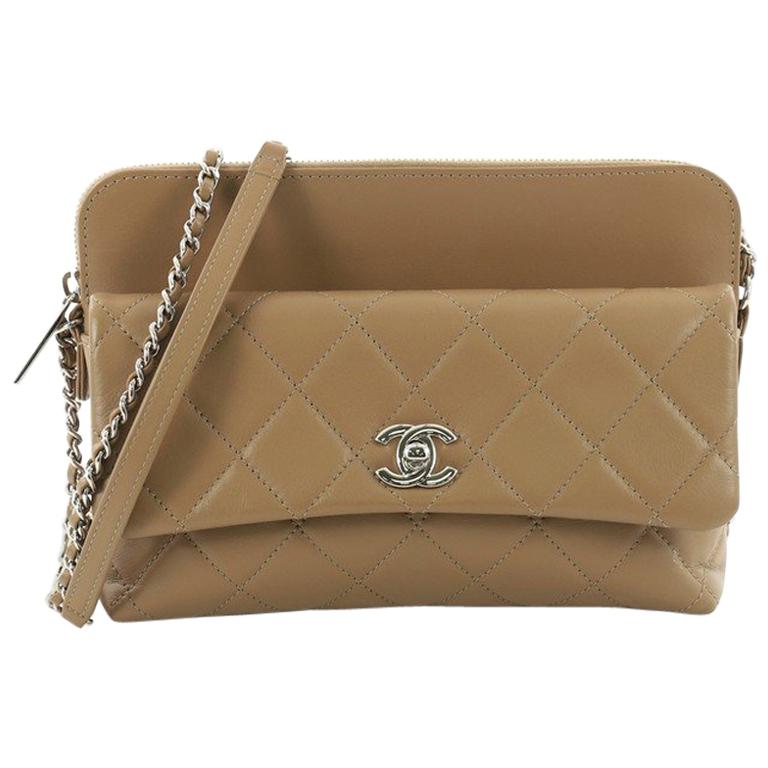 Chanel Zip Top Pocket Crossbody Bag Quilted Calfskin Small