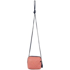BOTTEGA VENETA Pink Intrecciato Leather Navy Tassel Cross Body Mini Handbag