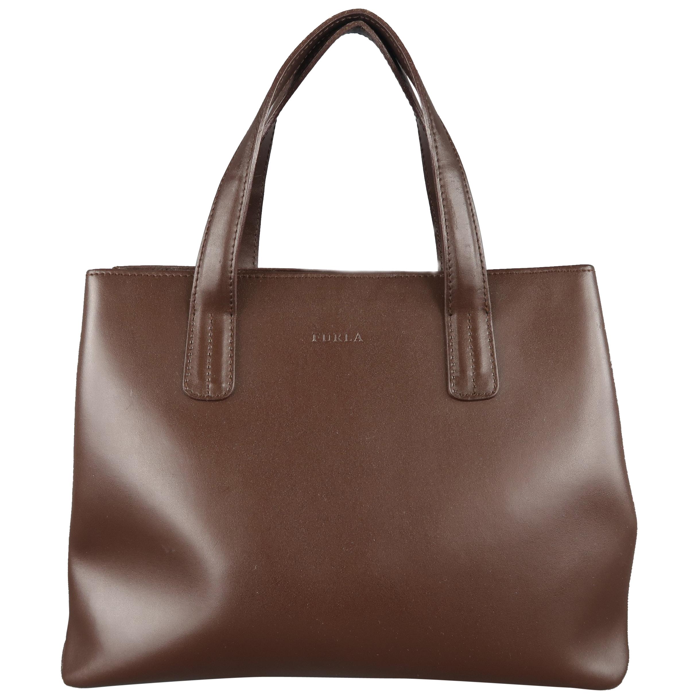 FURLA Brown Leather Double Top Handle Shoulder Strap Handbag
