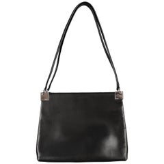 Vintage SALVATORE FERRAGAMO Black LeatherSilver Hardware Shoulder Bag 