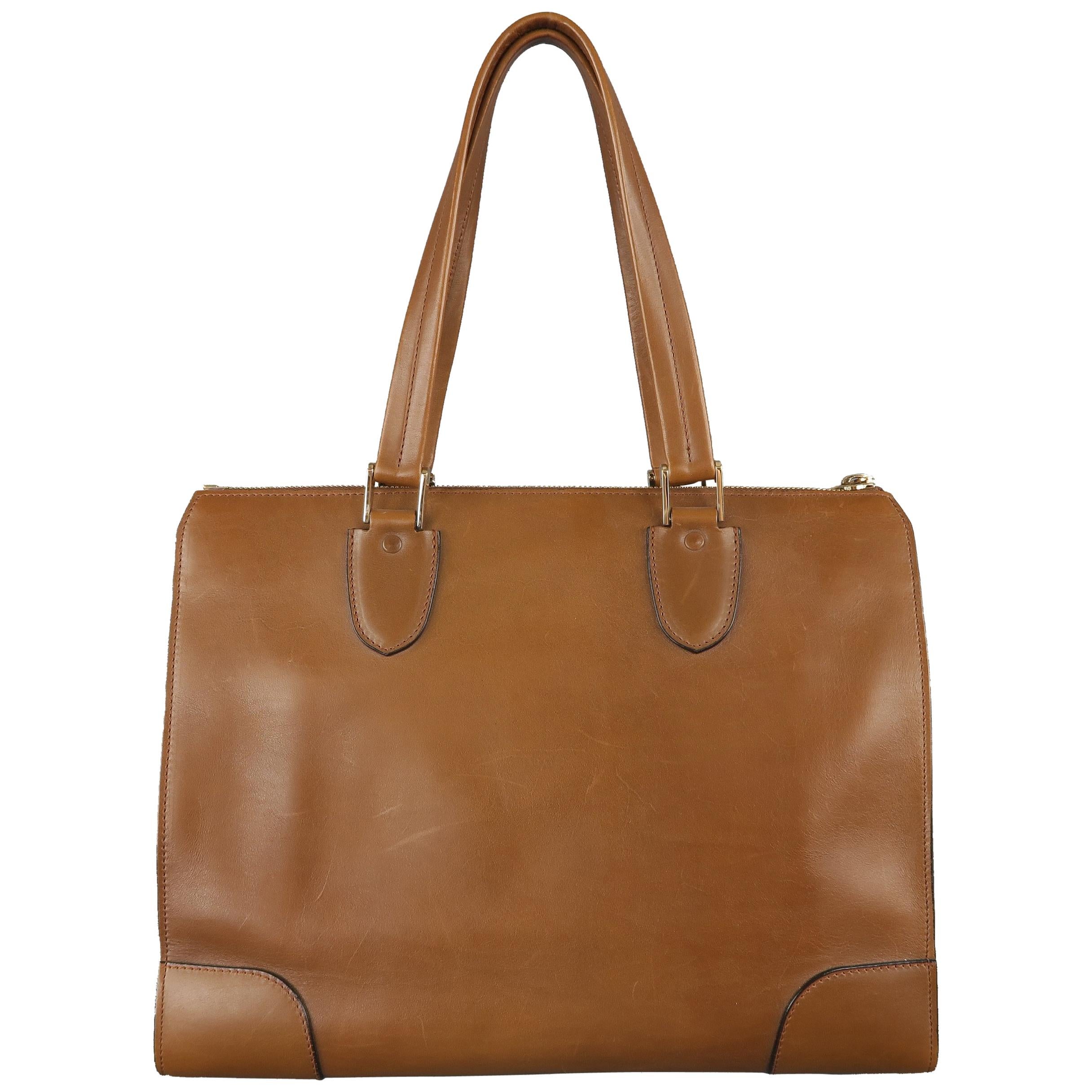 VALEXTRA Light Brown Leather Babila Tote Top Handle Handbag