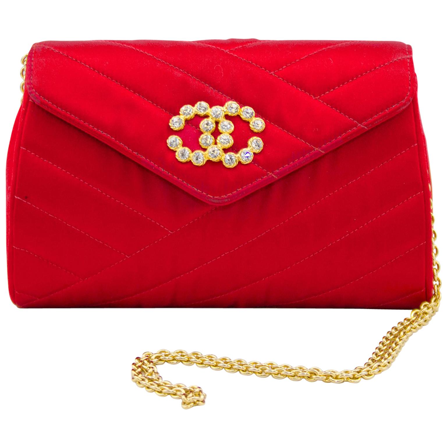 1980s Chanel Red Satin Evening Bag