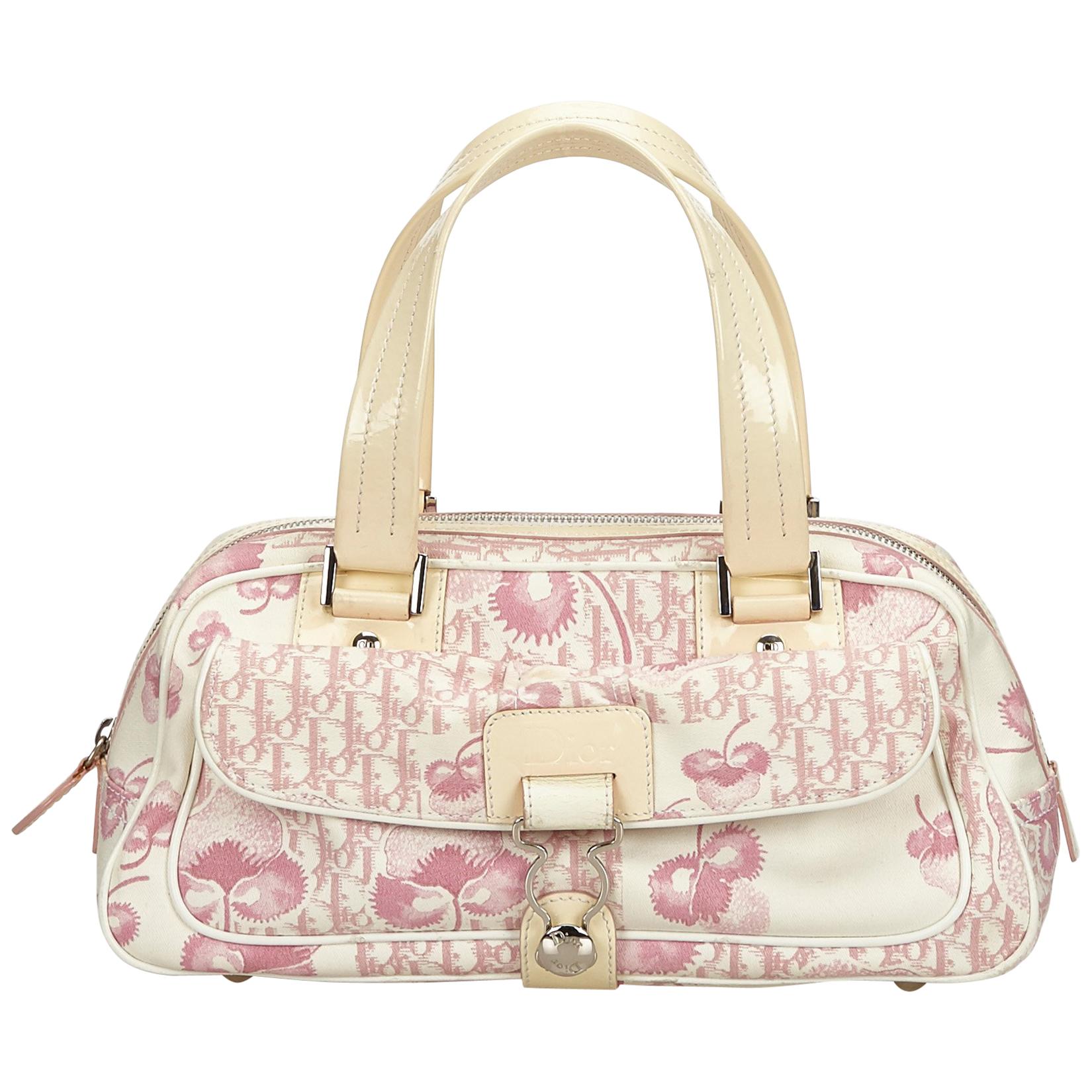 Dior Pink x White x Ivory Flower Canvas Polochon Shoulder Bag