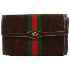 Retro Gucci Gucci Accessory Collection Brown Suede Leather Clutch Bag