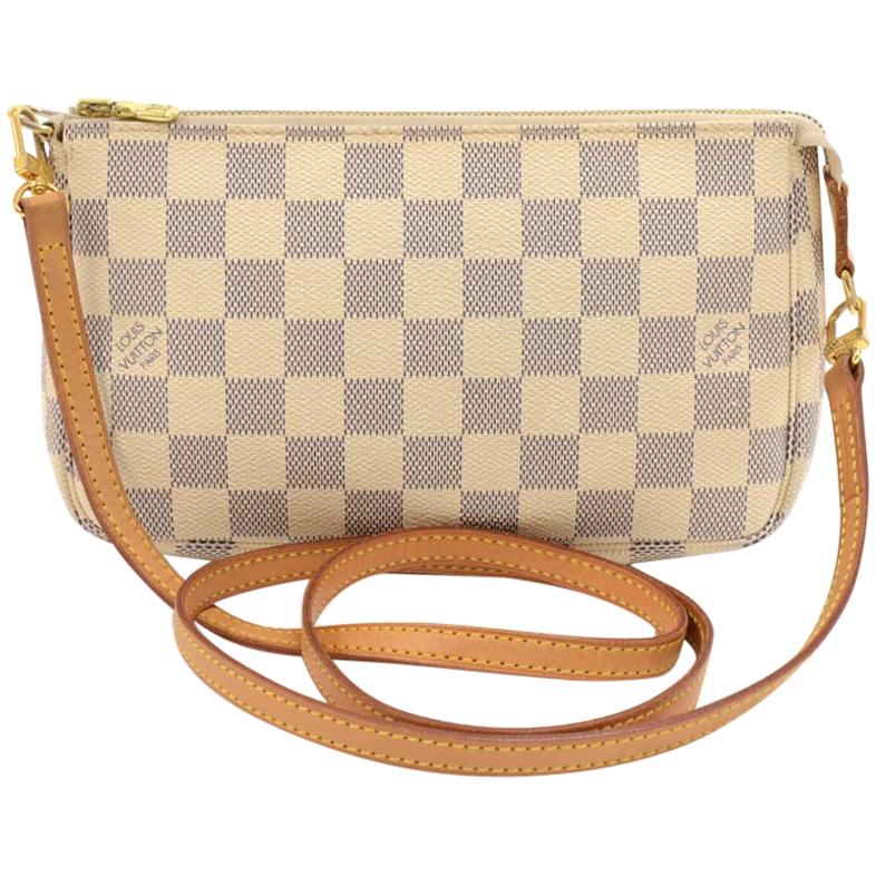 Louis Vuitton Pochette Accessories Damier Azur Canvas Hand Bag + Strap