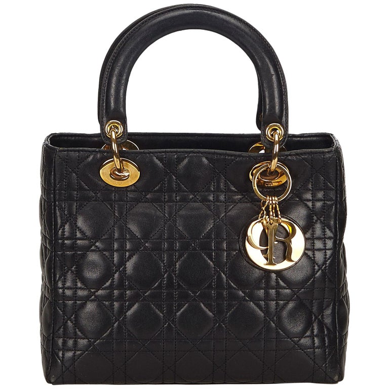 Dior Black Cannage Lambskin Lady Dior Bag at 1stdibs