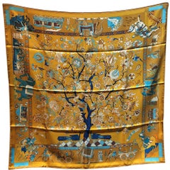 Hermes Vintage Fantaisies Indiennes Silk Scarf in Gold c1987