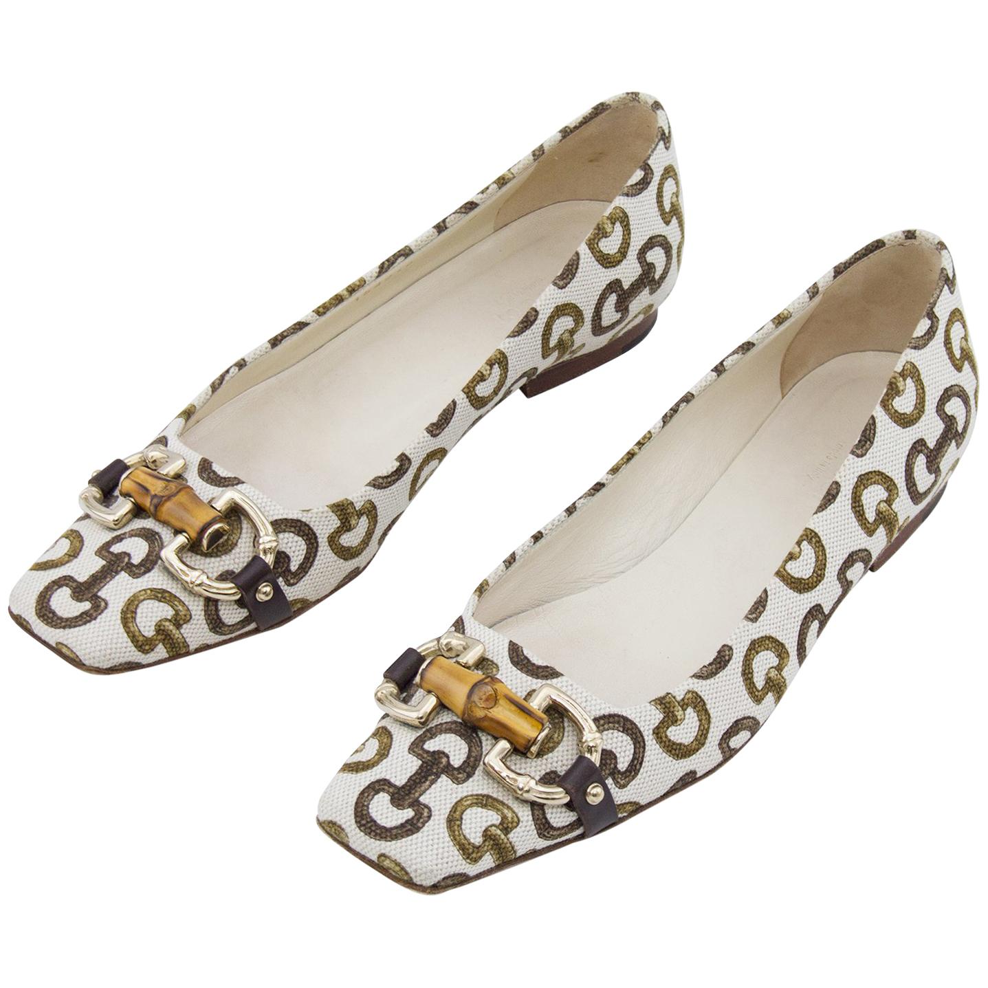 Early 2000s Gucci Bamboo and Horsebit Printed Flats