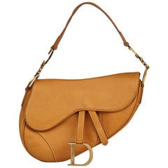 Used 2002 Christian Dior Tan Calfskin Leather Saddle Bag