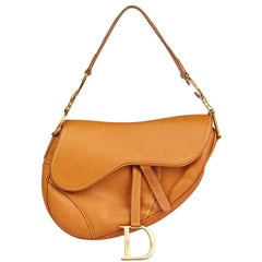 Used 2002 Christian Dior Tan Calfskin Leather Saddle Bag