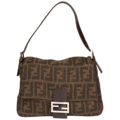 2000 Fendi Braune Monogramm-Woll Mama Baguette 