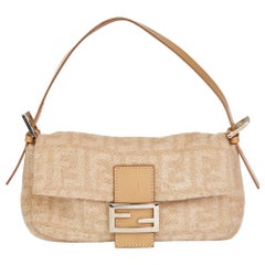 2000 Fendi Beige Monogram Wool Baguette