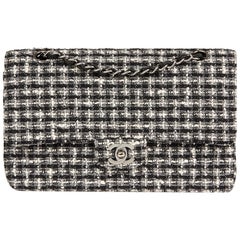 Chanel Black and White Tweed Fabric Quilted Medium Classic Double Flap Bag, 2005