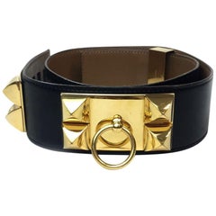 Hermès Collier de Chien Ceinture Vintage en cuir boîte noire