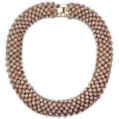 Gold Tone and Clear Rhinestones Vintage Collar Necklace, circa 1980s