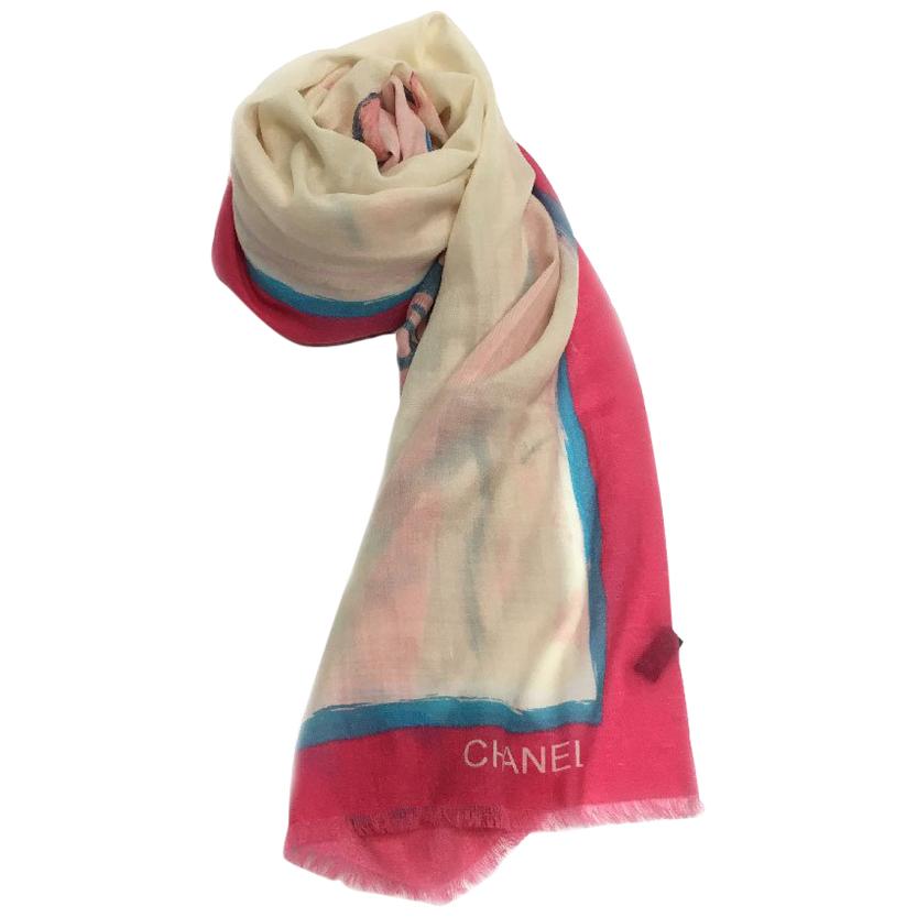 Chanel Shawl "Viva COCO Cuba Libre" in Multicolored Cashmere For Sale