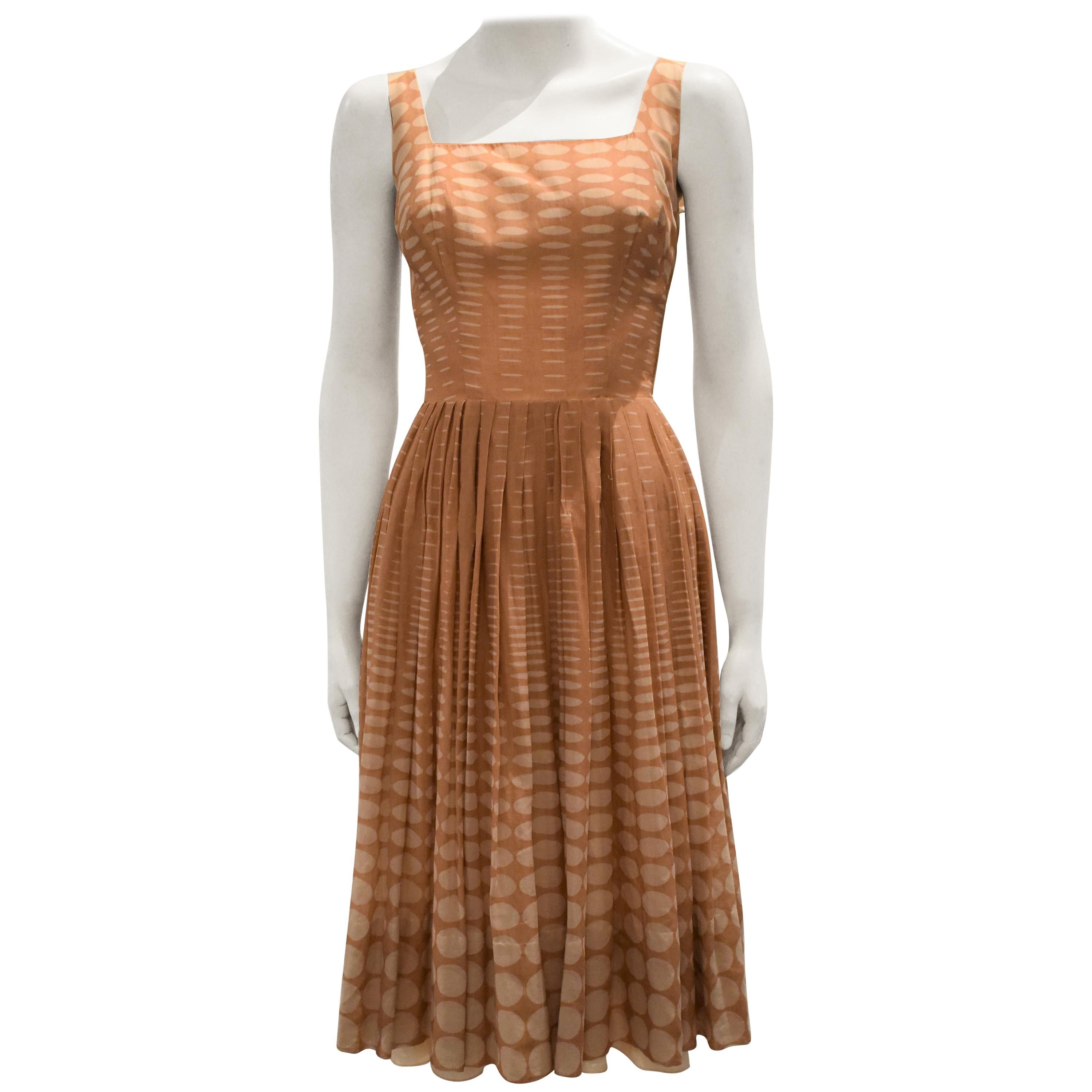 Vintage 1950s Batiste Handmade Dress with a Flowy Pleated Skirt For Sale