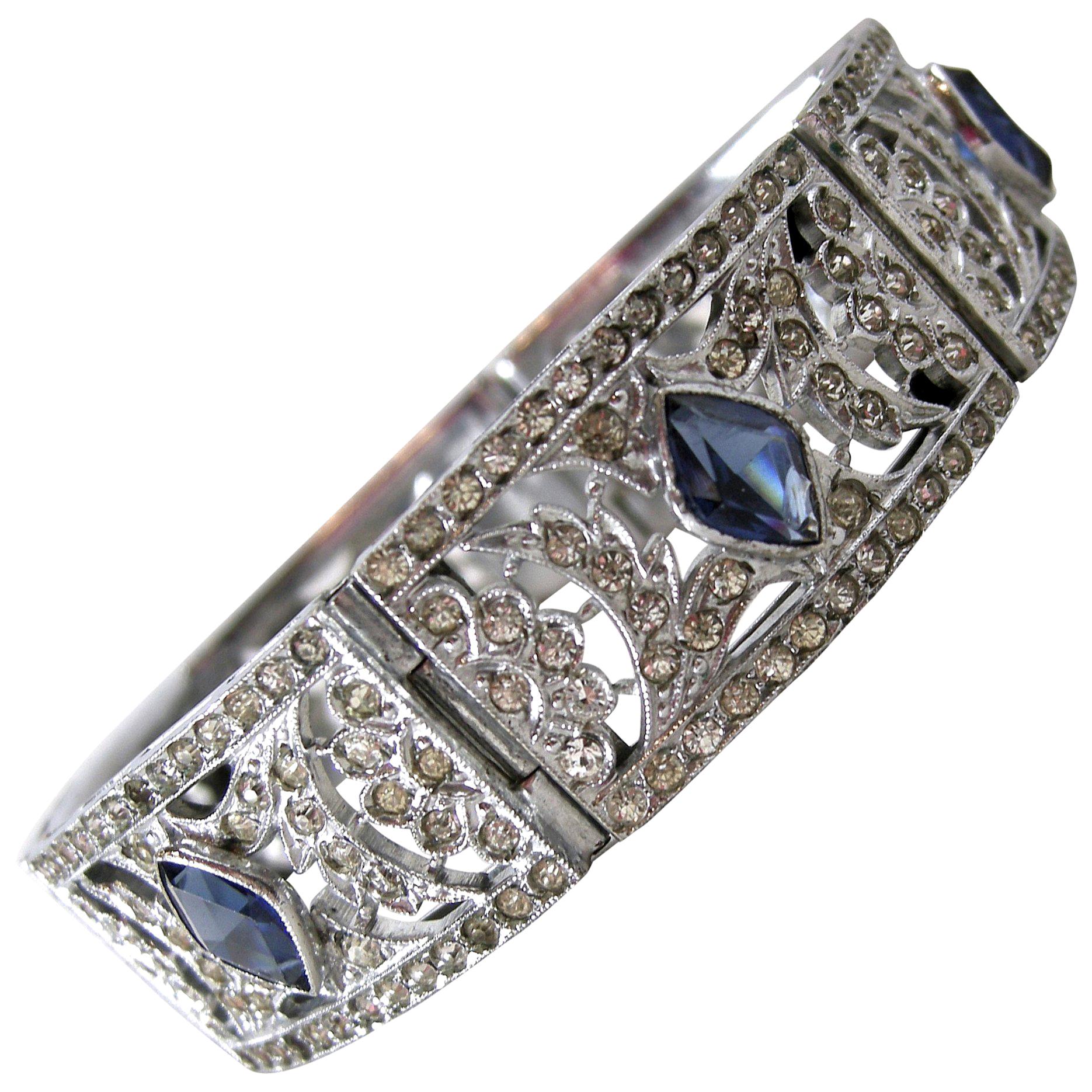 Art Deco Vintage Faux Sapphire Bracelet, 1930s  For Sale