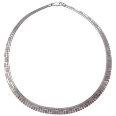 Italian Sterling Silver Shiny and Textured Vintage Geometric Design Necklace