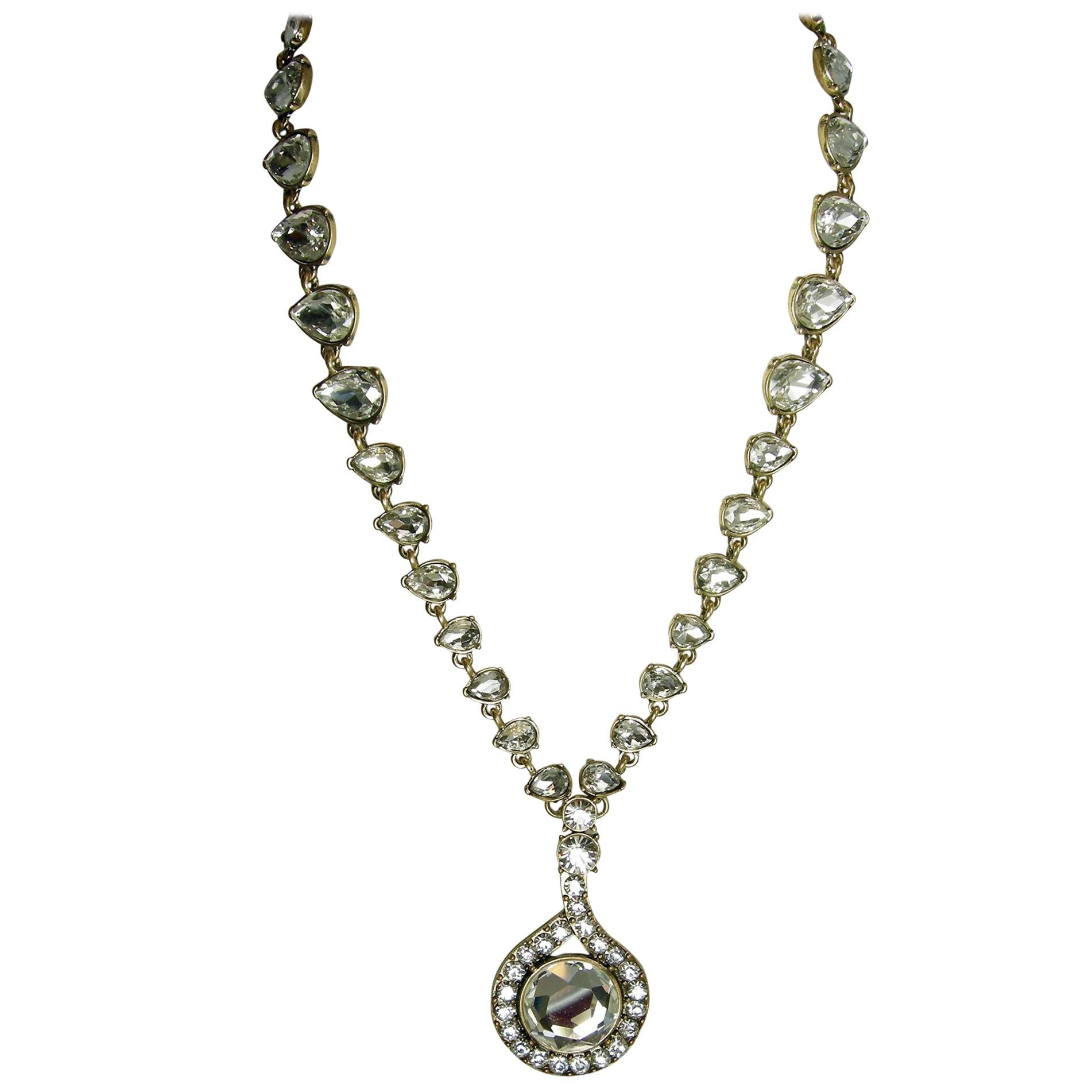 Oscar de la Renta Vintage Clear Crystal Drop Necklace For Sale