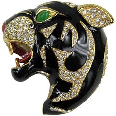 Ciner swarovski Crystal Black Panther Brooch Pin Never Worn 1980s