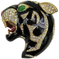 Vintage Ciner swarovski Crystal Black Panther Brooch Pin Never Worn 1980s 