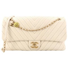 Chanel Medallion Charm Flap Bag Chevron Calfskin Jumbo