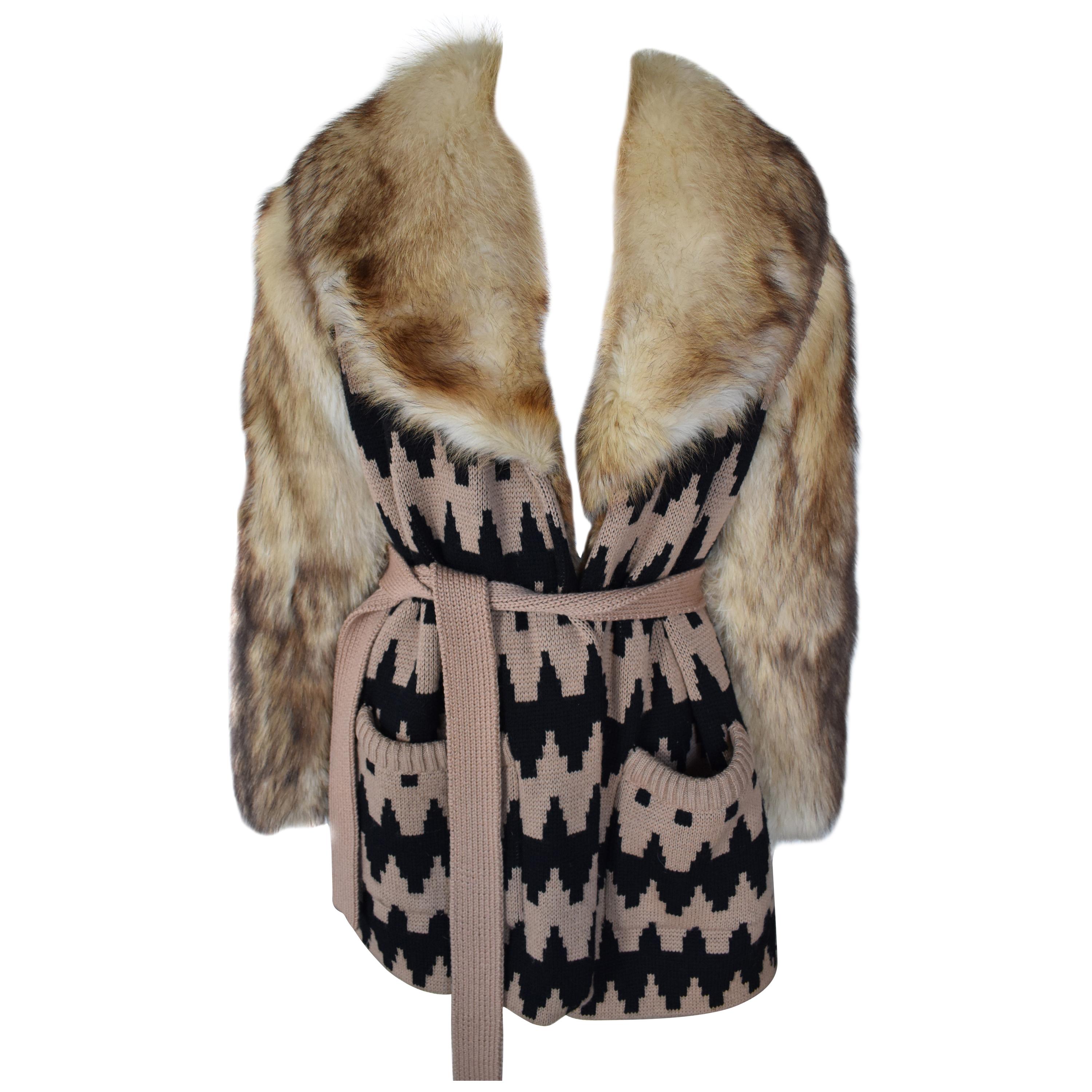 FINAL SALE Lanvin Fur and Knitted Coat with Fox Sleeves and Collar, Mink Lining For Sale