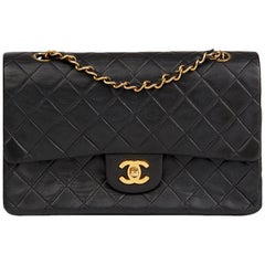 1990 Chanel Black Quilted Lambskin Vintage Medium Classic Double Flap Bag 1990 Chanel Black Quilted Lambskin Vintage Medium Classic Double Flap Bag