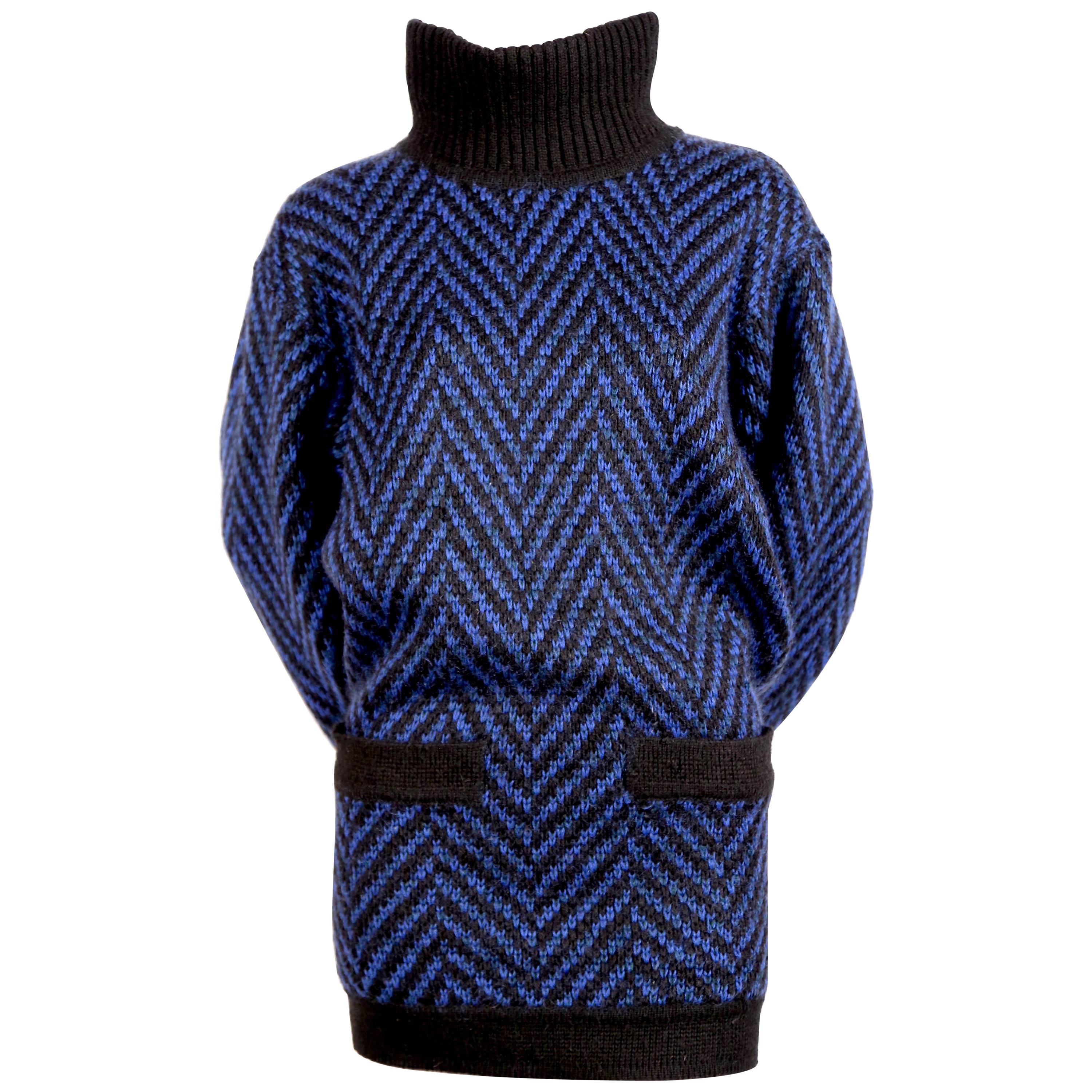 1980's AZZEDINE ALAIA blue and black sweater dress