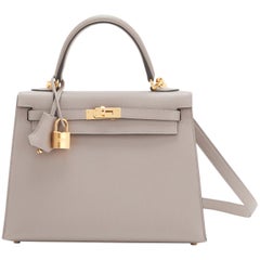 Hermes Gris Asphalte Epsom Sellier Gold Hardware C Stamp Kelly 25cm Bag 