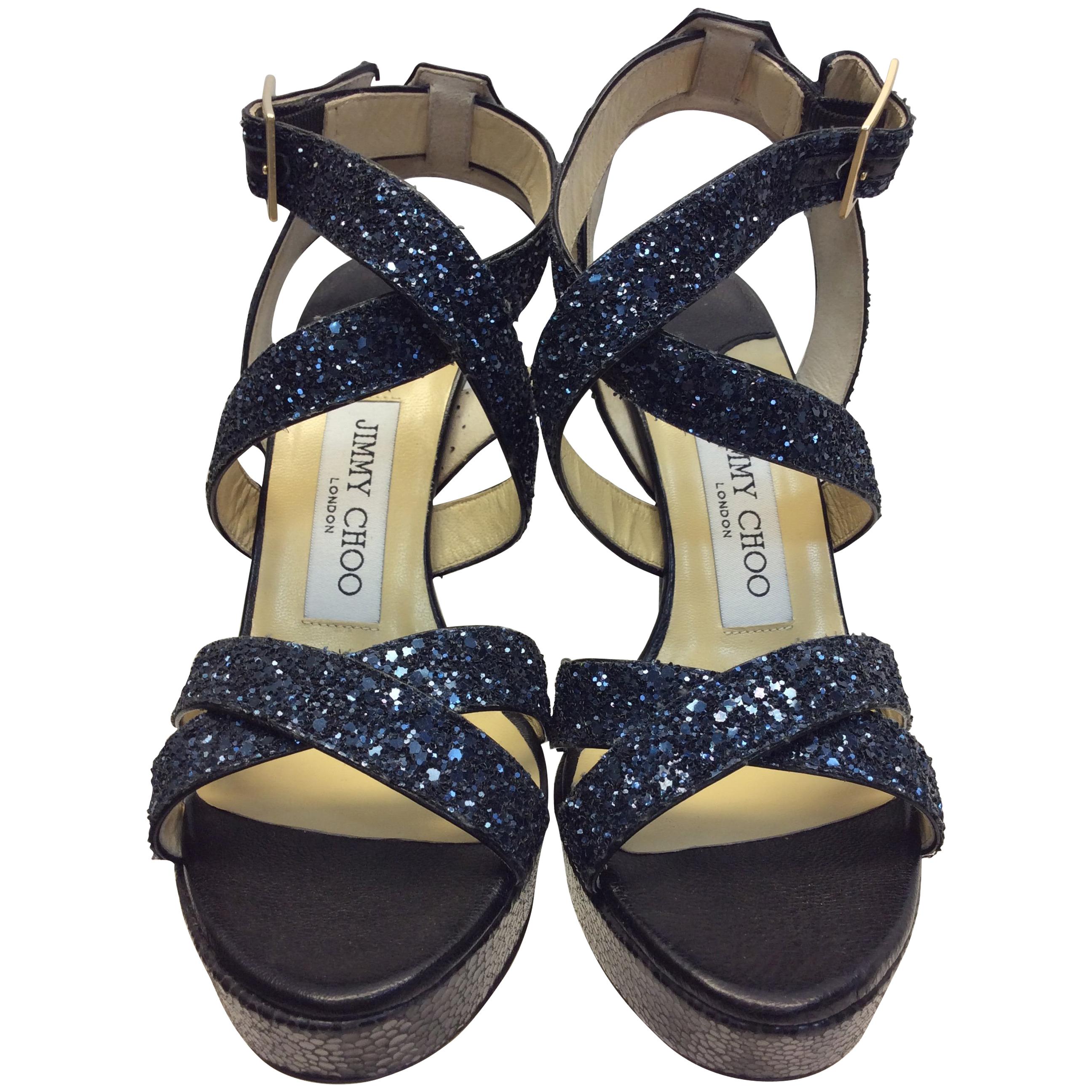Jimmy Choo Blue Beaded Strappy Sandal For Sale