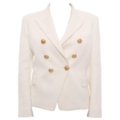 Balmain Ivory Linen Blazer with Gold Lion Buttons