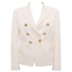 Balmain Ivory Linen Blazer with Gold Lion Buttons 