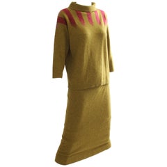 Bonnie Cashin Cashmere Sweater and Skirt Suit 2pc Intarsia Knit Saks 60s S