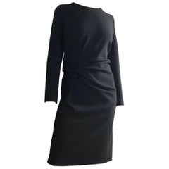 Lanvin Black Stretch Knit Wool Dress with Knot Side - 10