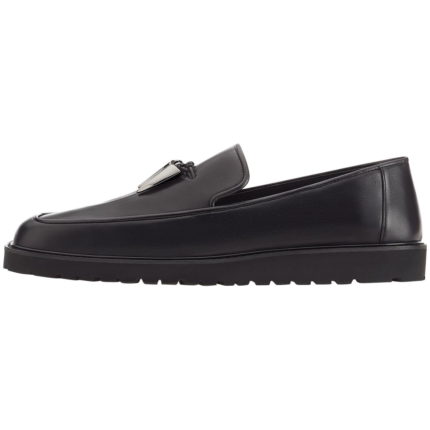 Giuseppe Zanotti New Black Leather Silver Tooth Men's Loafers Shoes 
