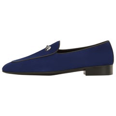 Giuseppe Zanotti New Blue Suede Silver Men's Dress Suit Evening Loafers in Box