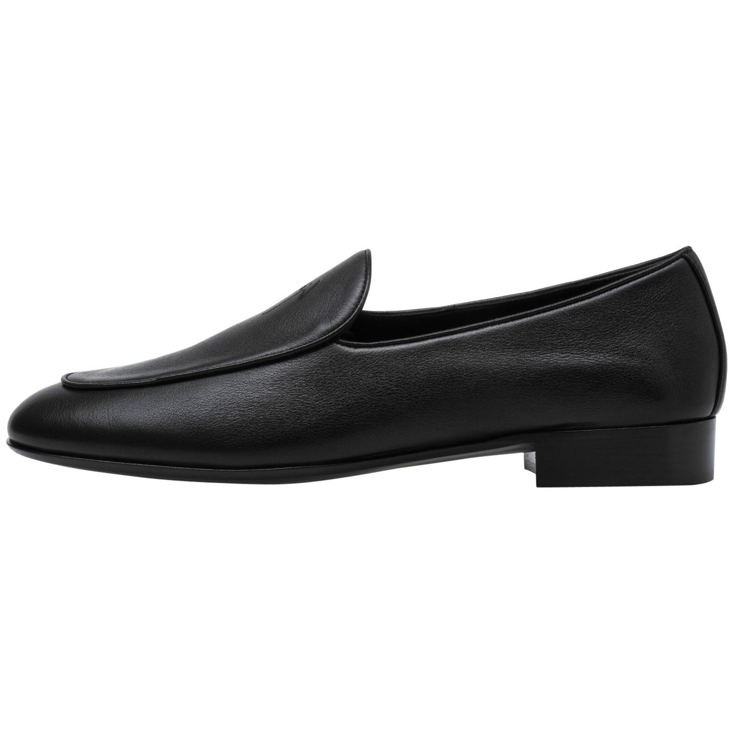 Giuseppe Zanotti New Black Leather Logo Men's Dress Suit Loafers Shoes 