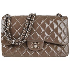 Chanel Bag Patent Leather Jumbo Double Flap Taupe New