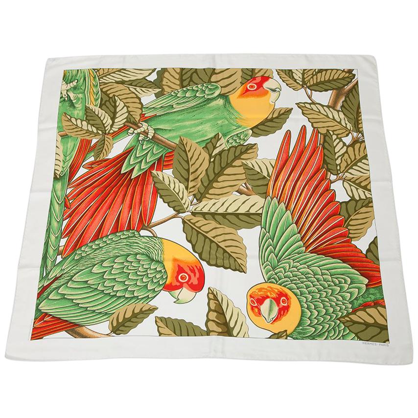 Hermes "Les Perroquets in Detail" Silk Twill Carre Scarf